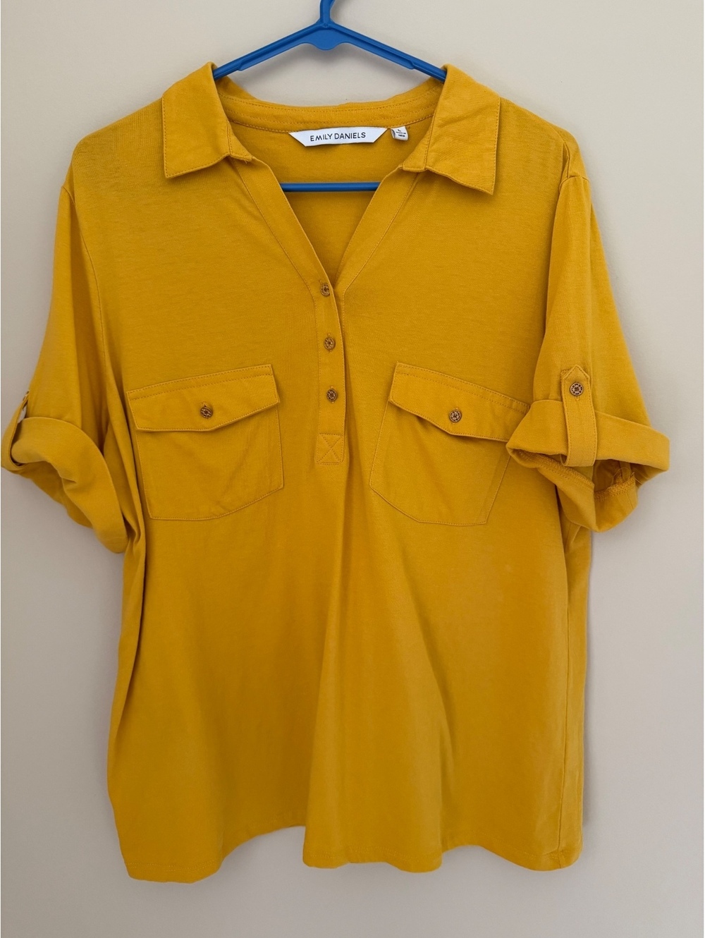L Emily Daniels mustard yellow top